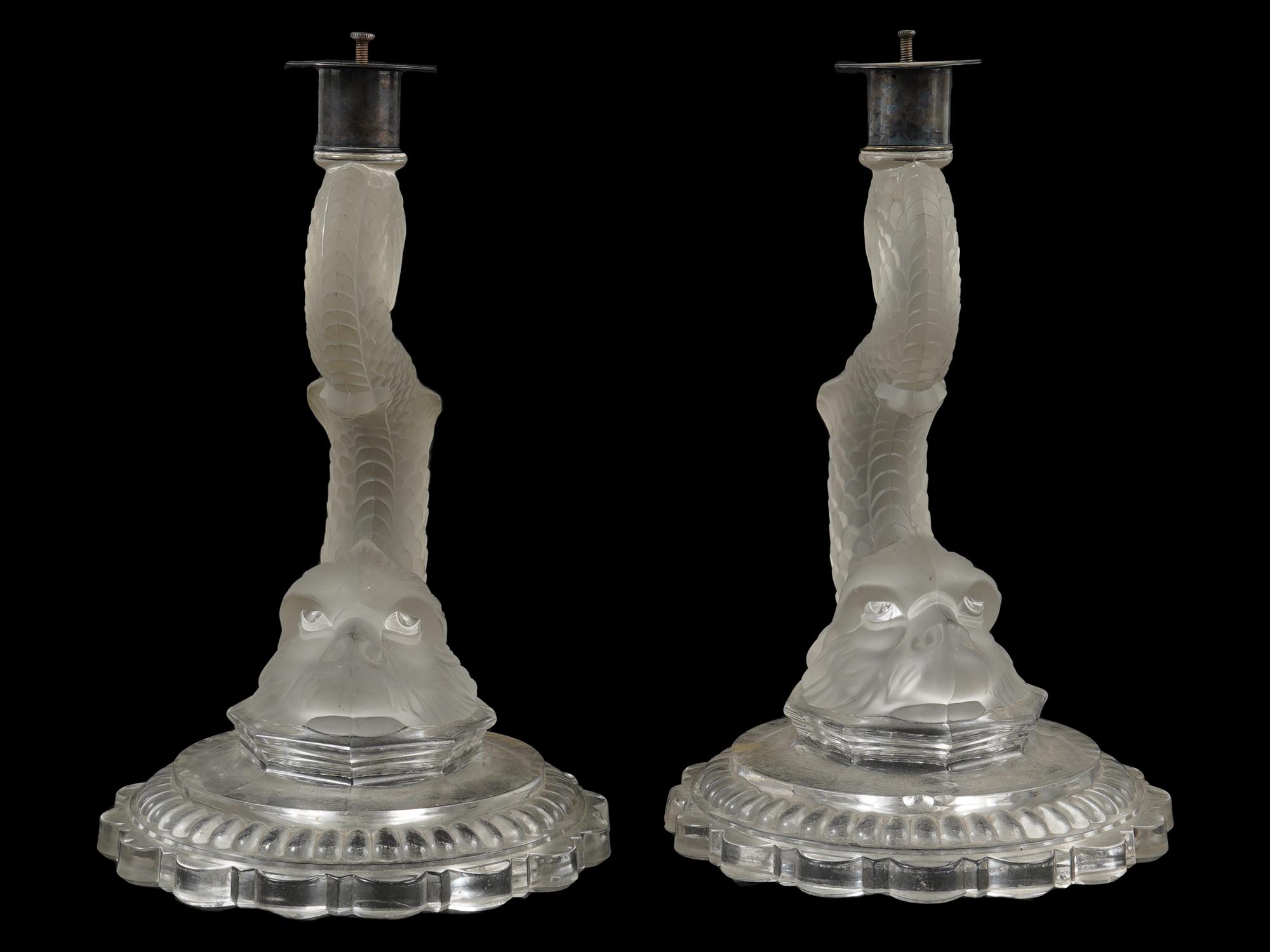 VINTAGE FRENCH BACCARAT DOLPHIN CANDLEHOLDERS PIC-1